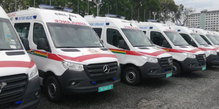 A fleet of ambulances belonging to the Ghana Ambulance Service