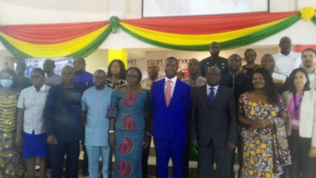 Dr Yaw Adu Twum, Minister for Education in group photo with officials of CTVET at the launch of the first Ghana TEVT Report.