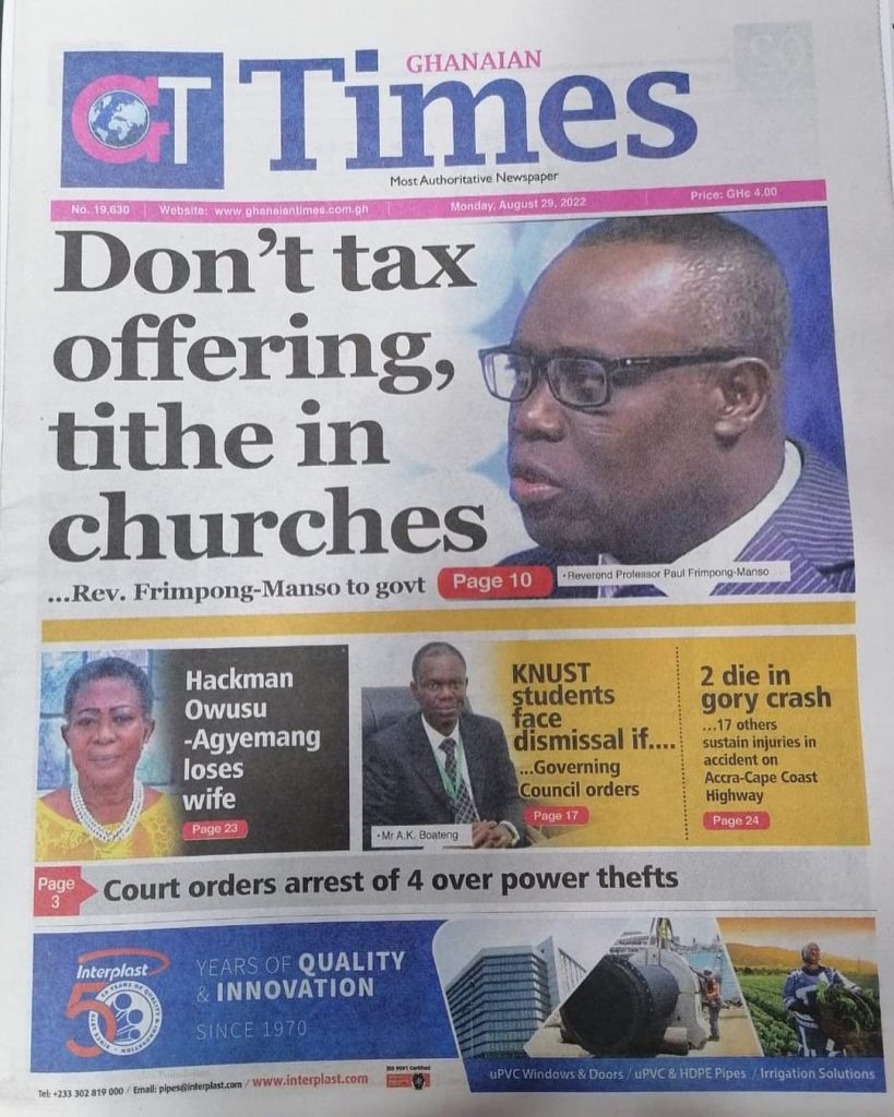 Ghanaian Times Newspaper - August 29