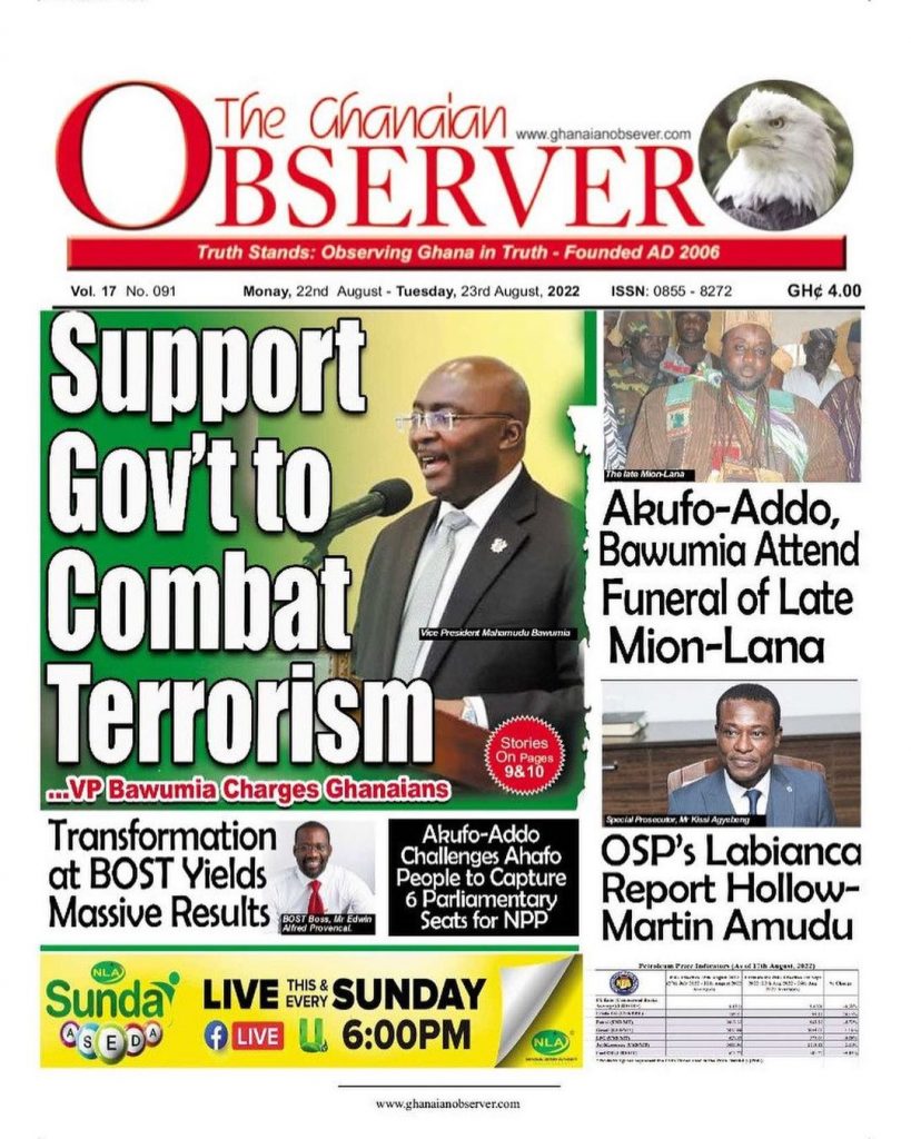 The Ghanaian Observer Newspaper - August 22