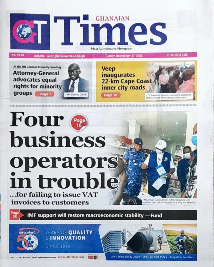 Ghanaian Times Newspaper - September 27