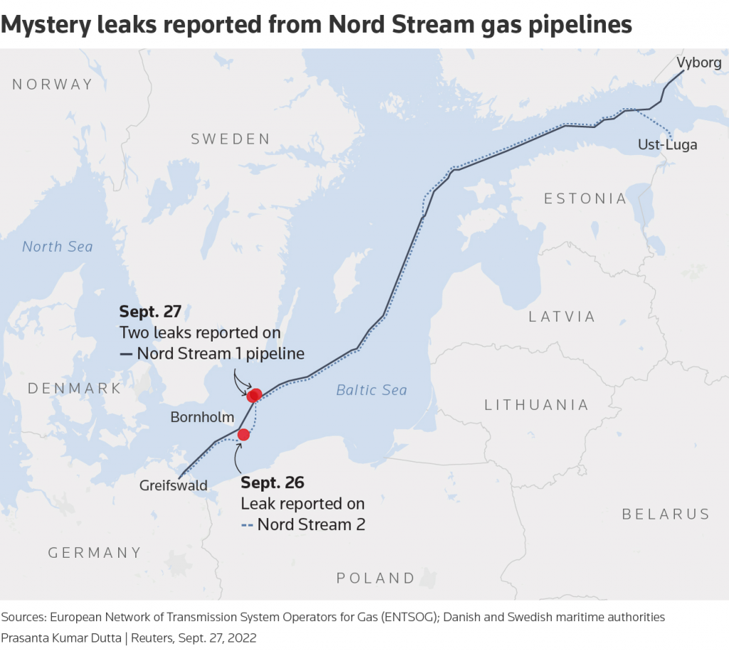 Mystery leaks reported from Nord Stream gas pipelines