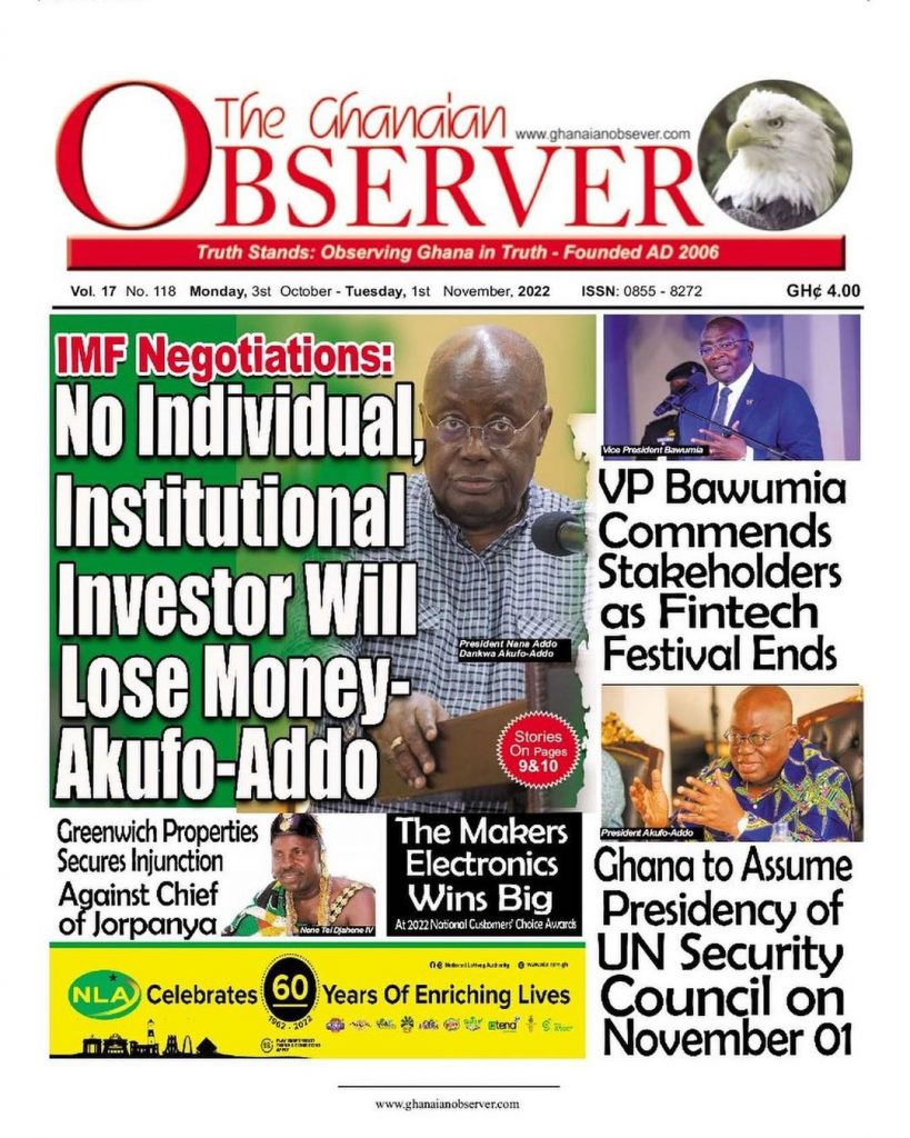 The Ghanaian Observer Newspaper - October 31